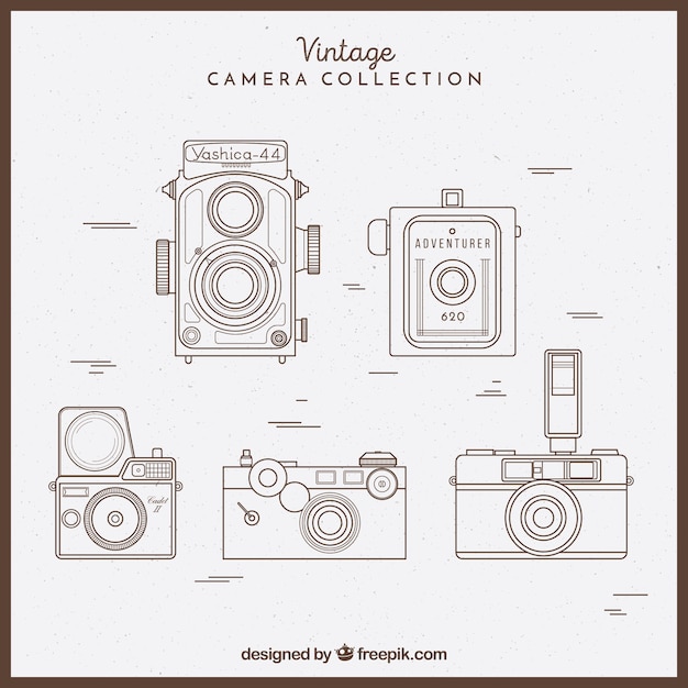 Free vector sketchy vintage camera collection