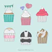 Free vector sketchy wedding cupcakes