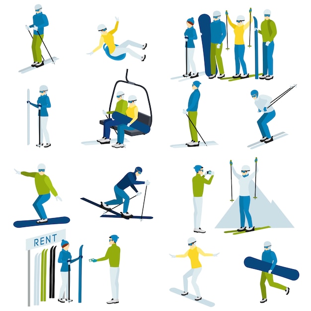 Ski Resort People  Icons Set