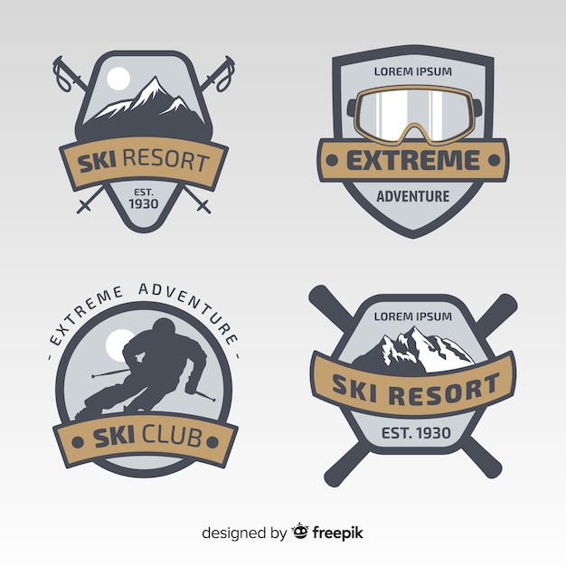 Free vector ski silhouette winter badge collection