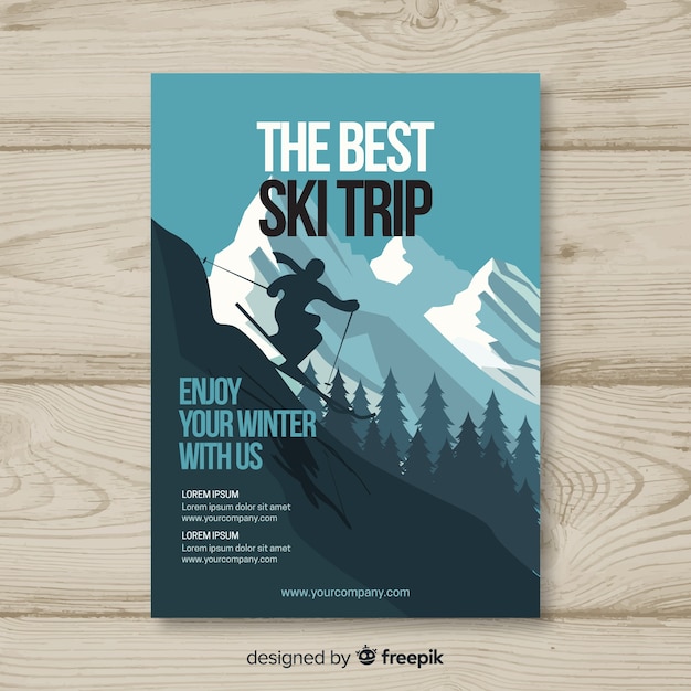 Free vector skier silhouette ski trip poster