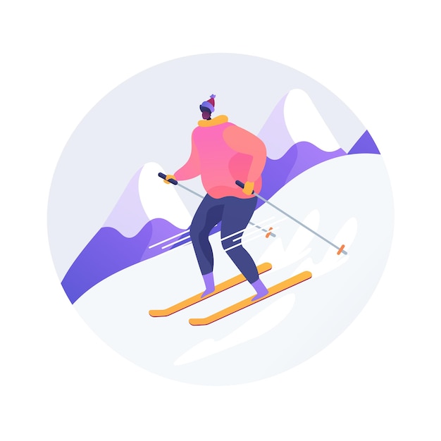 Free Vector skiing abstract concept vector illustration. winter adventure, mountain slope, outdoor sport, family fun, mountainside resort, downhill, extreme vacation, snow peak, holiday abstract metaphor.