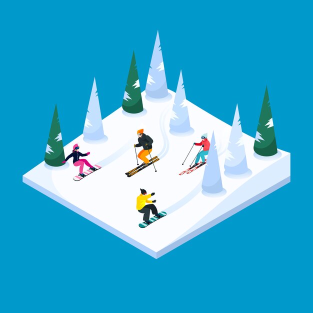 Skiing Landscape Isometric Element