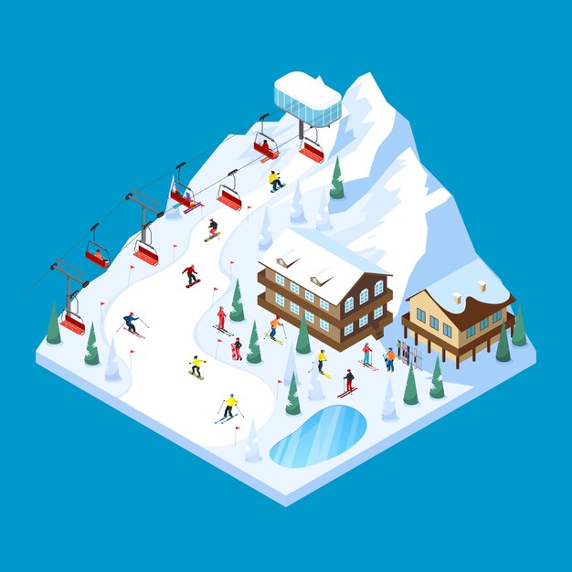 Skiing Mountain Isometric Landscape