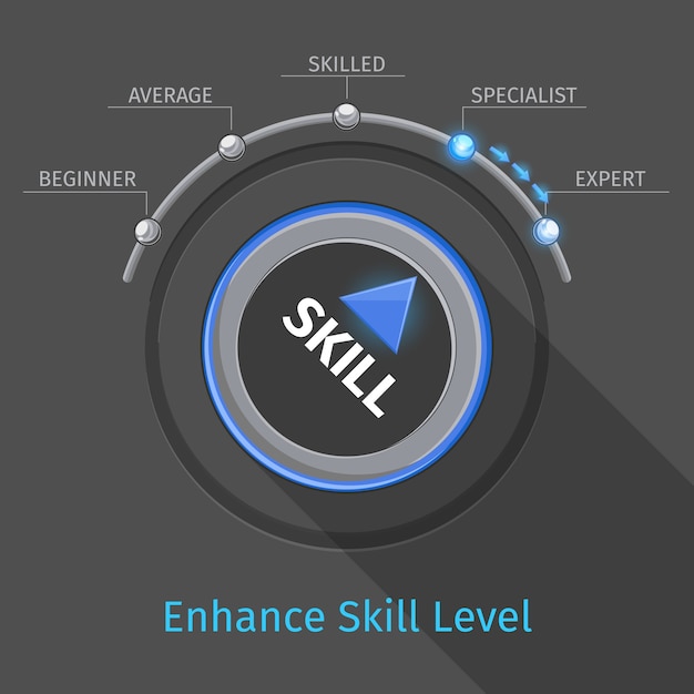 Free Vector skill levels vector knob button or switch. education and proficiency, test expertise illustration