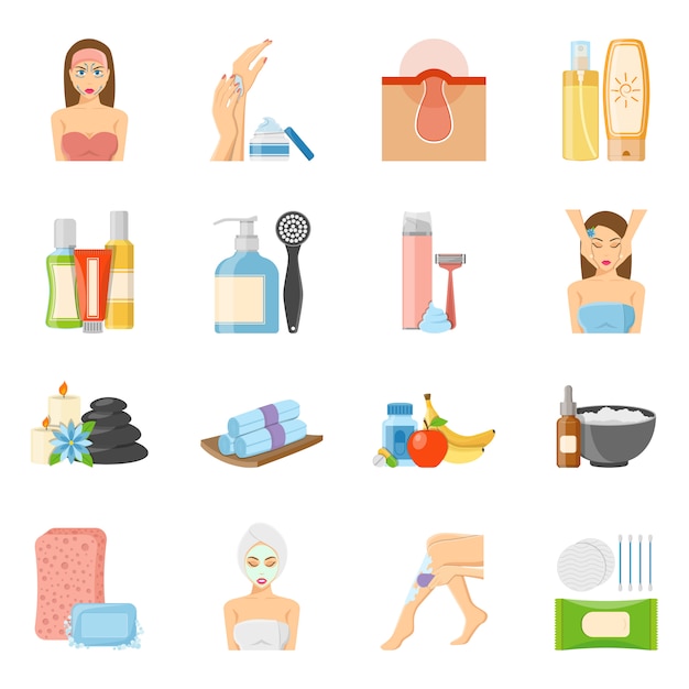 Free Vector skincare and bodycare flat icons 