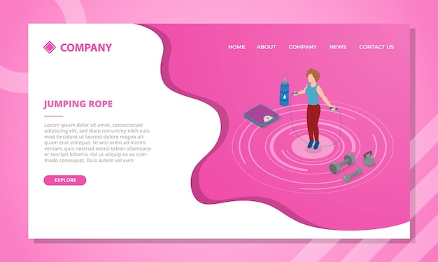 Free Vector skipping rope or jump rope concept for website template or landing homepage with isometric style