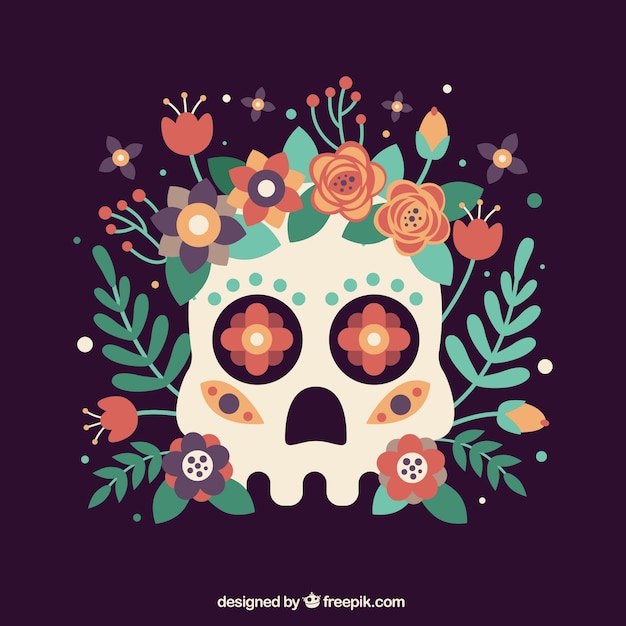 Free Vector skull background with flower decoration