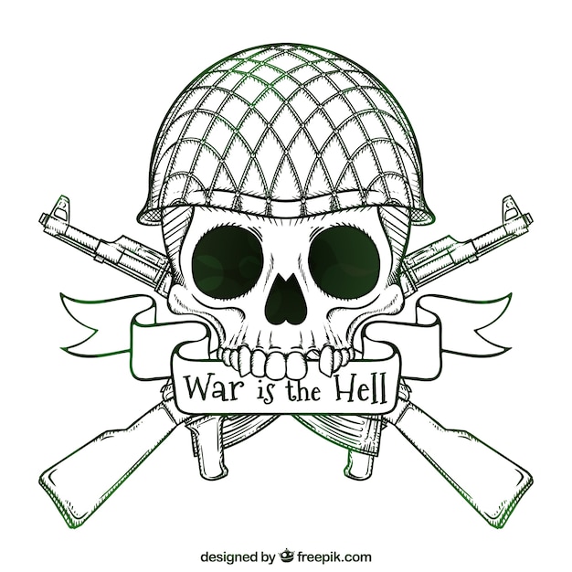 Free Vector skull background with hand-drawn soldier helmet