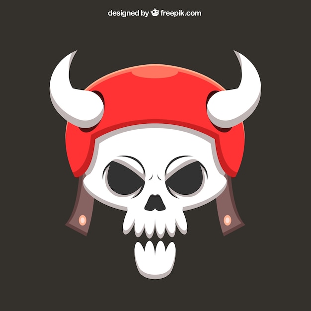 Free vector skull background with red helmet and horns