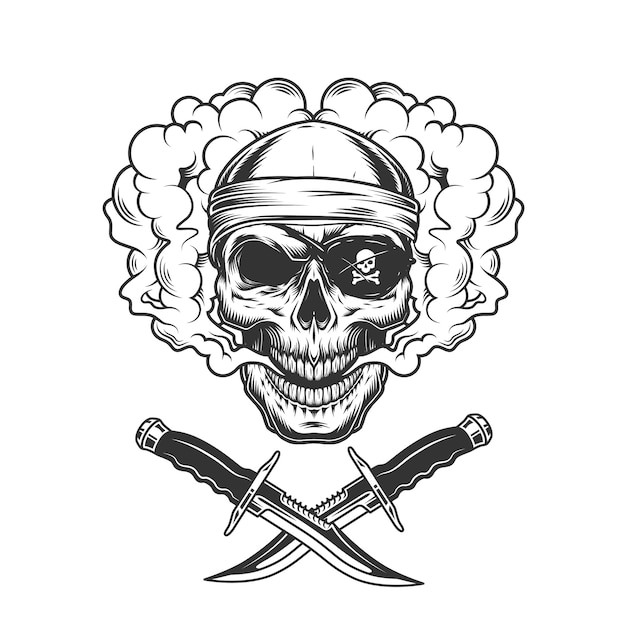 Free vector skull in bandana and pirate eye patch