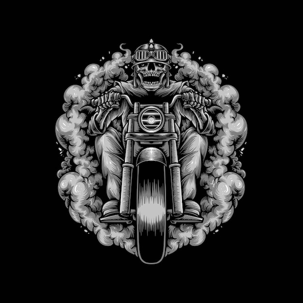 Skull biker riding motorcycle illustrationjpg