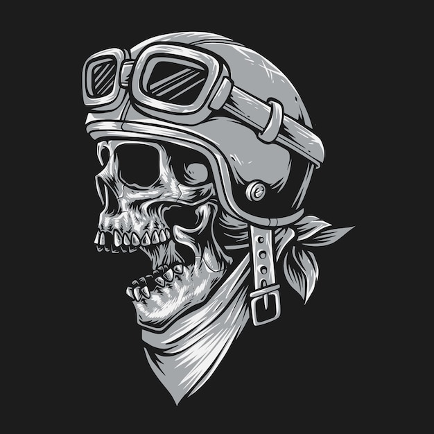 Skull biker with retro helmet vector