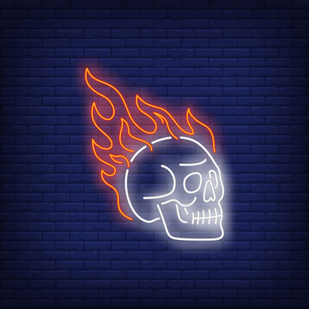 Skull on fire neon sign