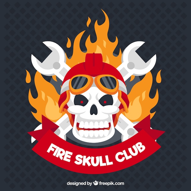 Free Vector skull in flames with red helmet and glasses