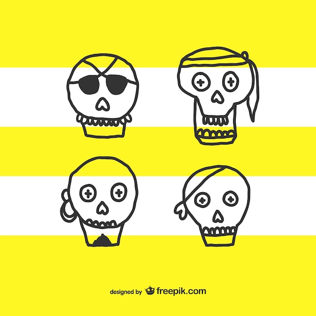 Free vector skull hand drawn cartoon set