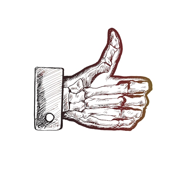 Skull hand gesture thumps up like tshirt Sketch illustration