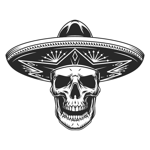 Skull in mexican sombrero hat