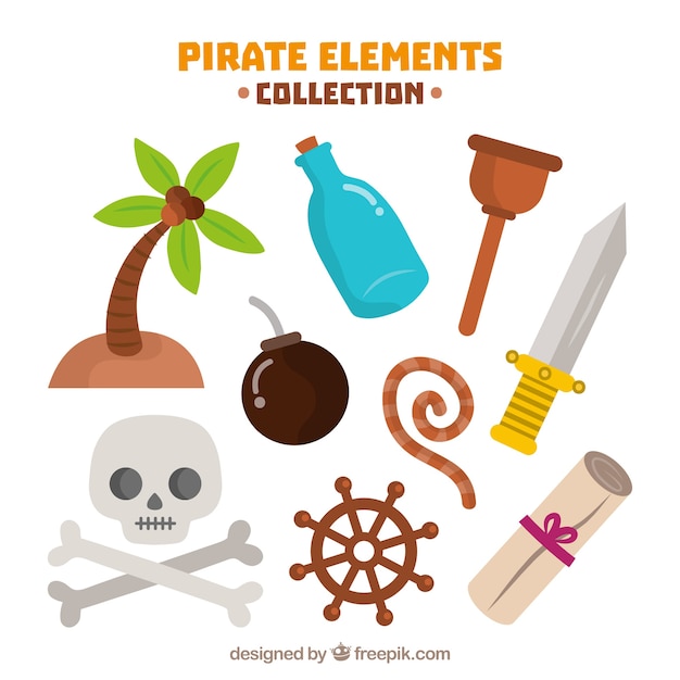 Skull and other pirate elements in flat design