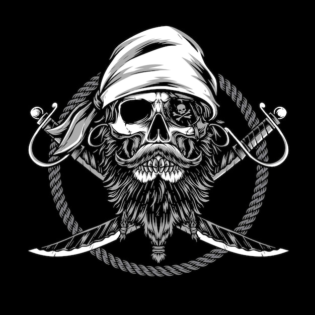 Skull pirate illustration for clothing appare