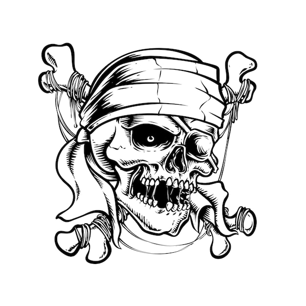 Free vector skull pirate with cross bones vector illustration