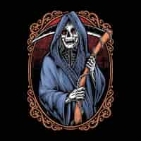 Free vector skull reaper holding chain scythe illustration