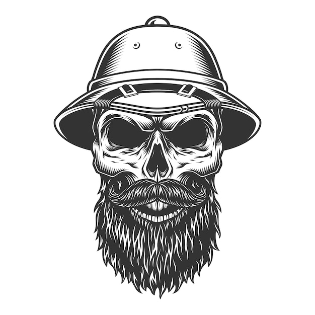 Free Vector skull in the safari hat