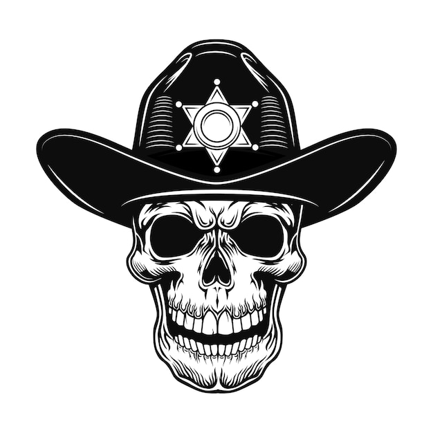 Free Vector skull of sheriff vector illustration. head of police officer in hat with star