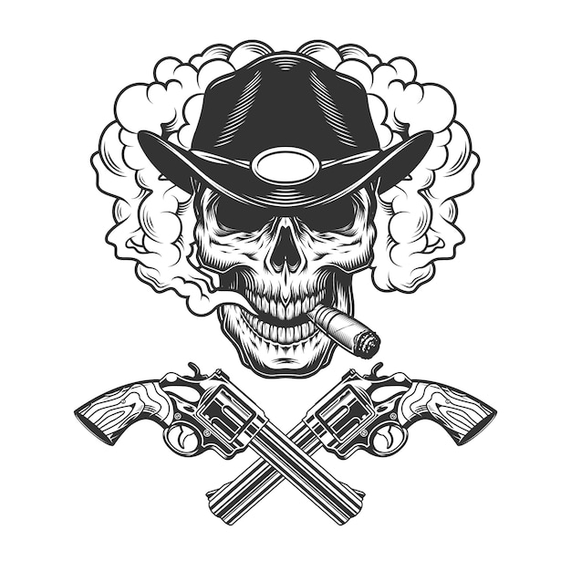 Free vector skull smoking cigar in sheriff hat