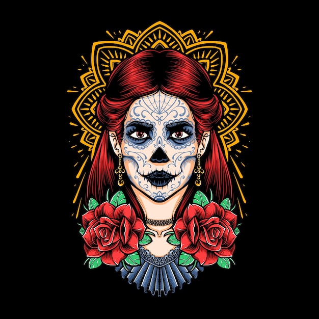 Free Vector skull sugarskull with roses vector logo