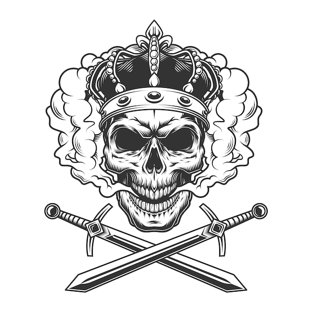 Free Vector skull wearing crown in smoke cloud