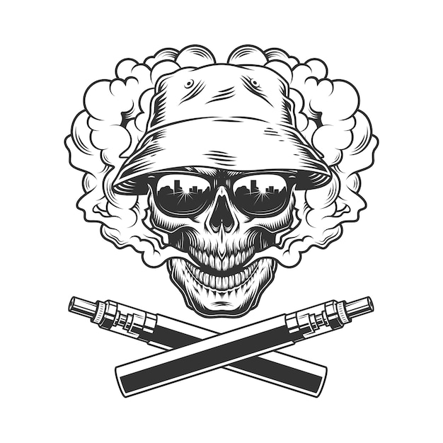 Free Vector skull wearing panama hat and sunglasses