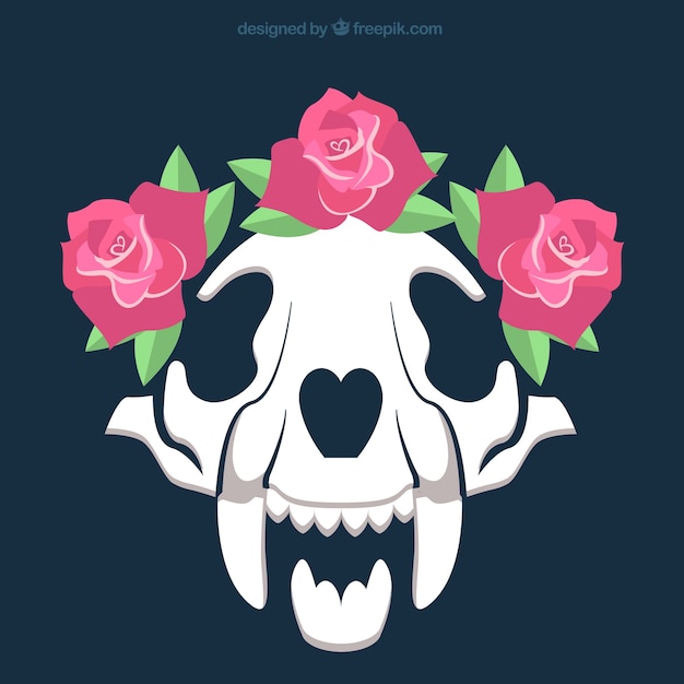 Free Vector skull with decorative roses