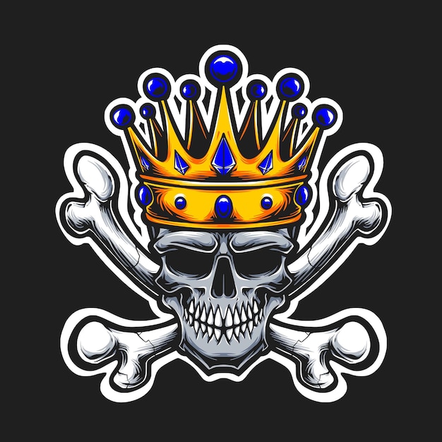 Free Vector skull with gold crown and crossing bones vector