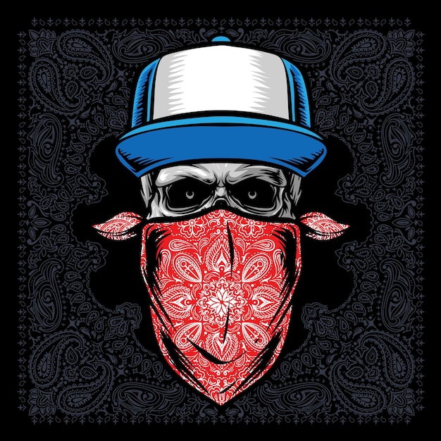 skull with hat and bandana vector