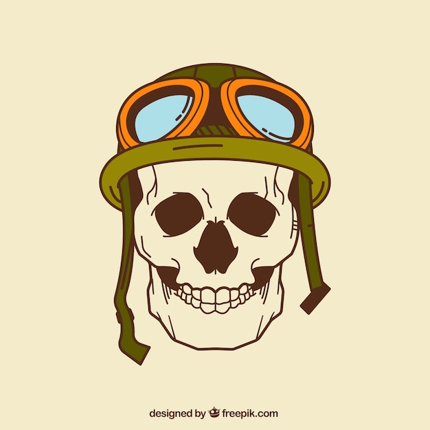 Skull with helmet and hand-drawn glasses