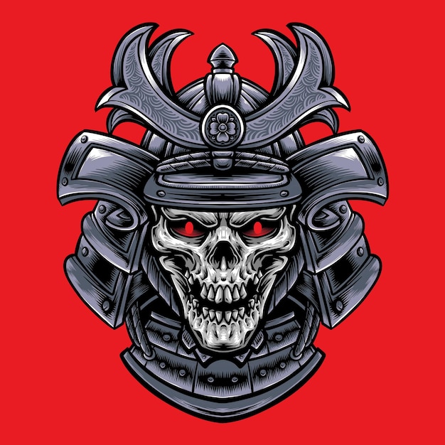 Free vector skull with japanese samurai helmet vector