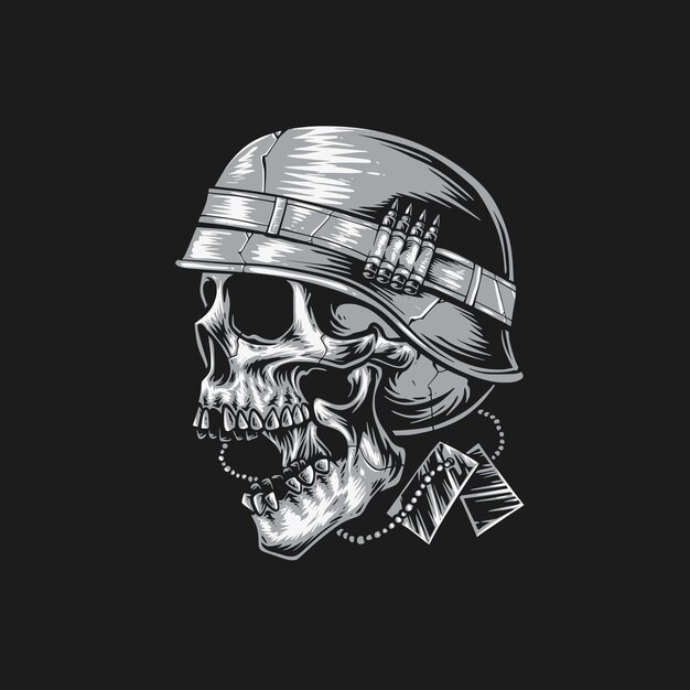 Skull with military helmet vector