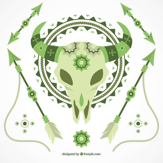 Free Vector skull with ornamental decoration in green tones