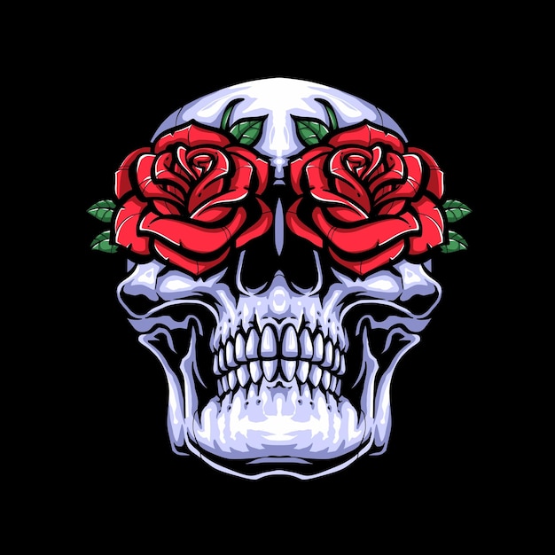 Skull with roses in the eyes illustration