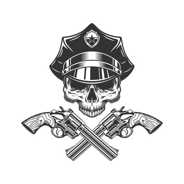 Skull without jaw in policeman hat