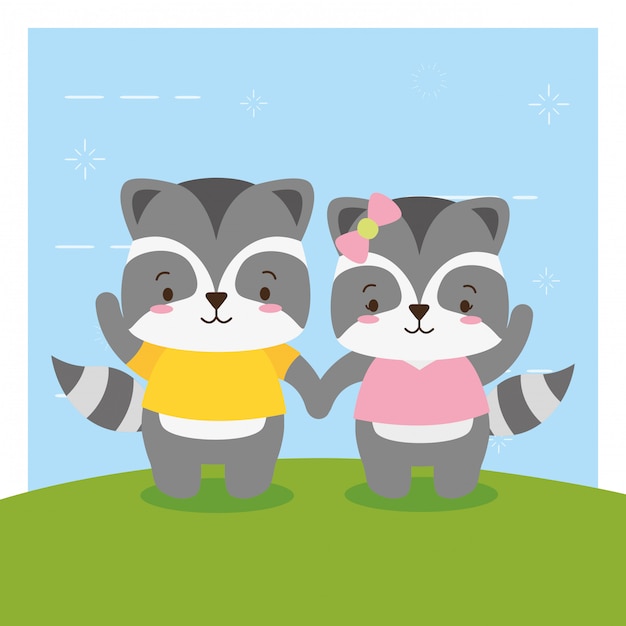 Free Vector skunk couple, cute animal cartoon and flat style, illustration