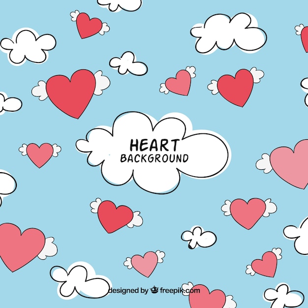 Sky background with hearts and clouds