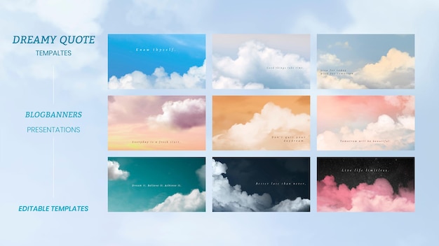 Free Vector sky and clouds vector presentation template with dreamy quote set