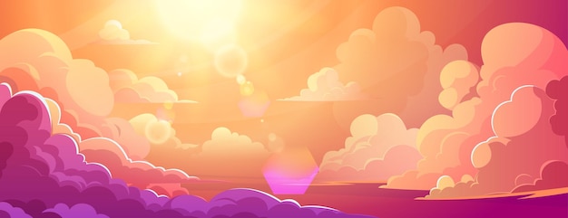 Free vector sky on sunset with fluffy clouds in anime style