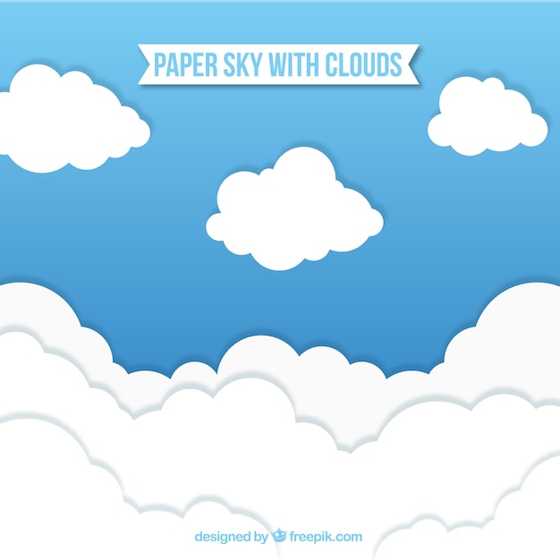 Sky with clouds background in paper texture