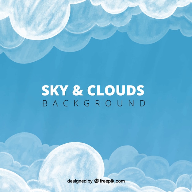 Free Vector sky with clouds background in watercolor style