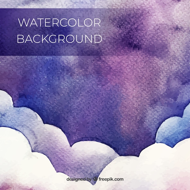 Free Vector sky with clouds background in watercolor style