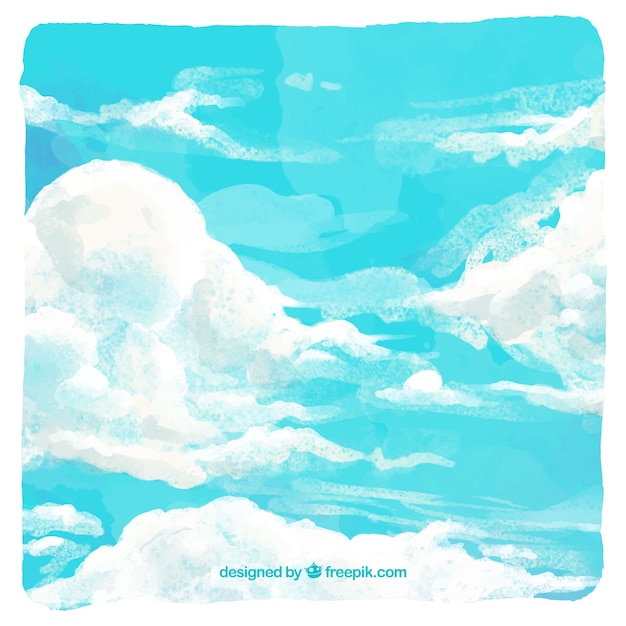 Free Vector sky with clouds background in watercolor style