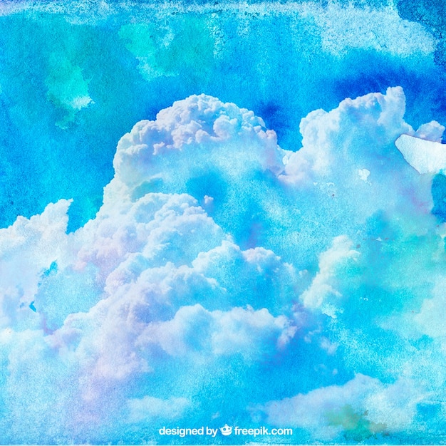 Free Vector sky with clouds background in watercolor style